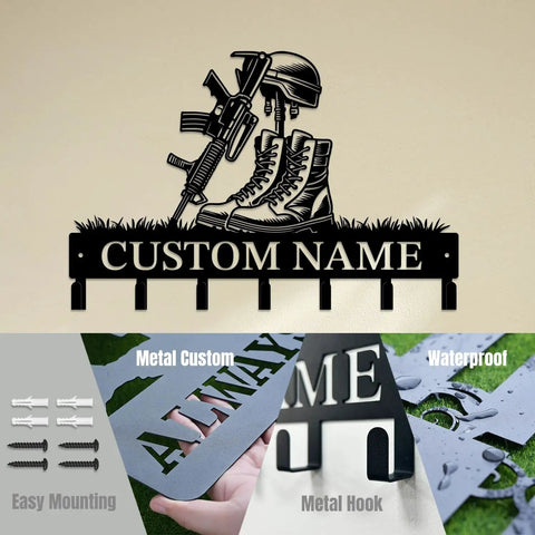Personalized Gun Theme Wall Hooks For Keys And Clothes, Heavy Duty Matte Black Cast Iron, Engraved With Your Name