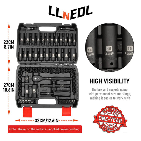 Heavy Duty Socket Set Three Eighths Inch Drive Ninety Five Pieces Deep And Shallow Sockets Six Point Metric And SAE Full Set