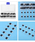 60 Piece Transistor And Regulator Variety Pack With 10 Value Types Including L7805CV And LM317T, Storage Box displayed