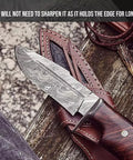 Damascus Steel Fixed Blade Hunting Knife With Walnut Wood Handle And Leather Sheath 10 Inch Outdoor Survival Bushcraft EDC Knife