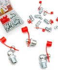 18-Piece 3/8-24 Grease Fitting Kit With Zerk Caps Straight 45 Degree And 90 Degree Configurations Galvanized Steel fittings