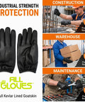 Kevlar Lined Goatskin Duty Gloves For Heavy Duty Work, Puncture Resistant Hand Protection, Industrial Grade Leather Gloves For Sharp Objects, Large Size, Tough As Nails Workwear For Construction And Manufacturing, black pair