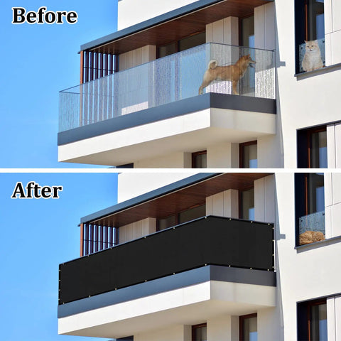 Outdoor Balcony Privacy Screen For Fences 3 By 16 Feet UV Resistant Shade Cover With Ties Durable HDPE Black Customizable Ideal For Decks And Patios All Weather Ready used on balcony