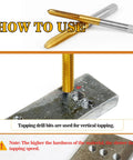 10 Pc Micro Metric Tap Set With Wrench M1 To M3.5 Tiny Thread Taps For Small Screws shown in use on metal plate