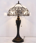 Tiffany Style Table Lamp With White Bent Stained Glass Crystal Shade, 12x12x22 Inches, UL Listed Bedside Desk Reading Light, Bronze Base