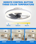 Bladeless Ceiling Fan With Lights And Remote Control 6 Speeds 3 Color Modes Geometric Modern Style White Flush Mount shown in 3 color settings