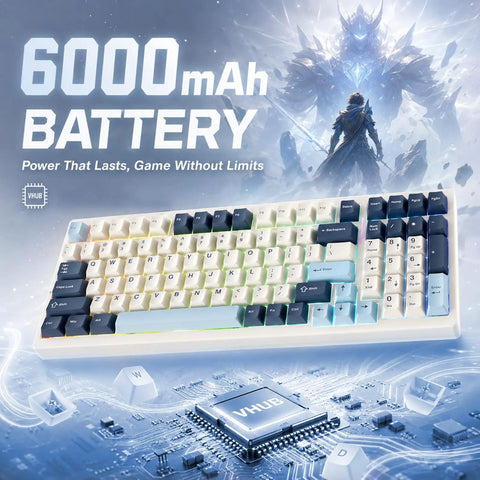 Game Ready Mechanical Keyboard Featuring Slick Tri Mode Wireless Bluetooth And 2.4GHz Setup For Lag Free Multi Device Pairing And A Rock Solid USB C Wired Backup For Gamers with 6000mAh battery
