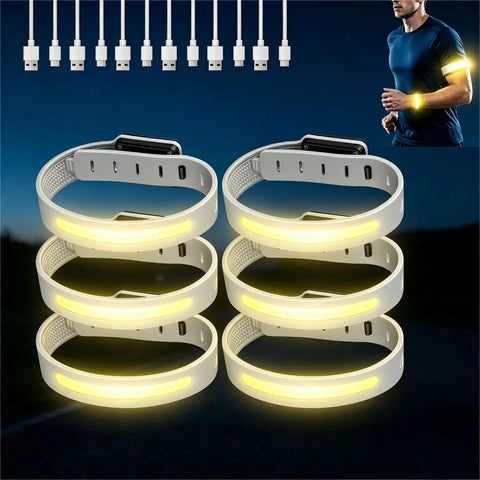 Lit Up Rechargeable LED Armband 6 Piece Set For Night Walks Runs And Rides Ultra Light Silicone Wrist Lights