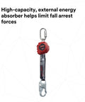 Protecta Rebel Self Retracting Lifeline 6 Foot Polyester Web With Steel Snap Hook And Carabiner Black Red in vertical view