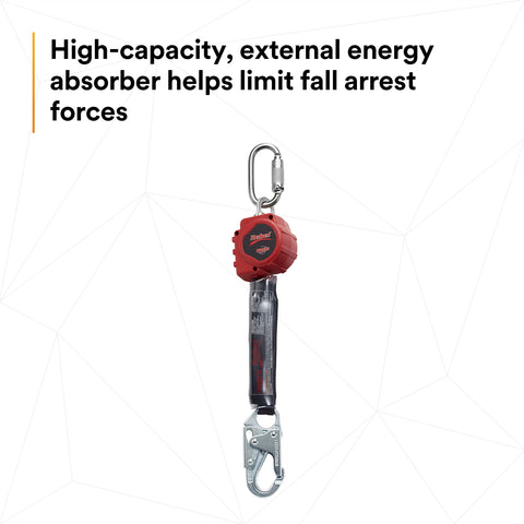Protecta Rebel Self Retracting Lifeline 6 Foot Polyester Web With Steel Snap Hook And Carabiner Black Red in vertical view