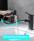 Game Changing Black Stainless Steel Bathroom Faucet With Pull Down Sprayer And Single Handle For Hot And Cold Water in use