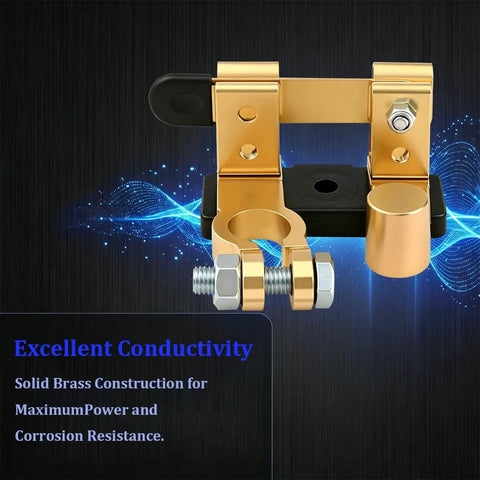 Heavy Duty Car Top Post Negative Battery Disconnect Switch 12V 24V Knife Blade Vehicle Battery Shut Off Isolator Universal Vertical Mount Brass Build showing durable brass construction.