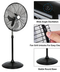 Powerful 20 Inch High Velocity Pedestal Fan With 5200 CFM Beating The Heat A True Beast Of A Workhorse Oscillating Stand Fan with controls and features displayed