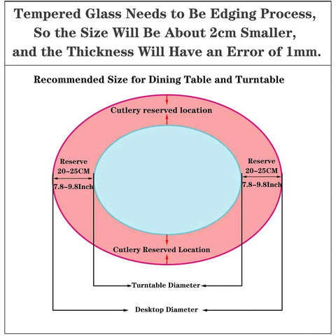 Diagram showing dimensions for Extra Large 30 Inch Lazy Susan Turntable. Indicates cutlery reserve and glass sizing.