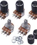 Five Piece 100K Ohm Rotary Potentiometer Kit with 6 Pin Layout for Audio Volume Tone Control Linear Type B Dual Taper
