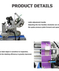 Automatic Flat Labeling Machine With Touchscreen Control And Heavy Duty Conveyor Belt Code Printer Crushes 25 To 50 Labels Min showing label adjustment mechanism.