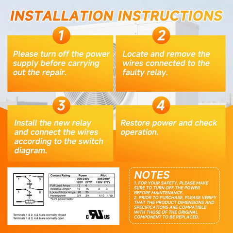 Installation instructions for General Purpose Switching Relay With 24 VAC Control Coil DPDT For HVAC And R Equipment