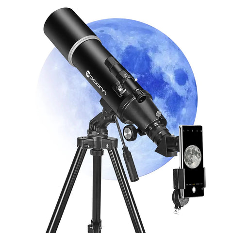80mm Aperture Refractor Telescope For Adults And Beginners Portable Travel Scope With Backpack Compact Dope Stargazing Kit For Kids Crisp Light Gathering For Night Sky Views on tripod with phone mount