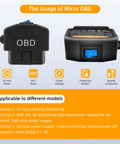 Straight USB C OBD Power Cable For Dash Cams, 11.5 Ft hardwire, showing OBD connectors and power supply features.