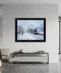 Impressionist Vintage Steam Train Canvas Print With Black Frame For Cozy Living Room Vibe And Office Wall Decor Snowy Winter Scene