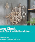 Gravity Powered Aero Clock Kit Wooden 3D Puzzle Wall Clock With Pendulum Gear Driven Time Display Miniature Hot Air Balloon Theme Cool DIY Mechanical Model Kit for Adults Unique Gift for Makers and Craft Lovers, wooden wall clock kit