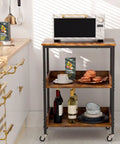 Slick Three Tier Rolling Kitchen Microwave Cart Featuring Rugged Steel Frame For Hella Spacious Storage And Smooth Mobile Coffee Bar with microwave and drinks.
