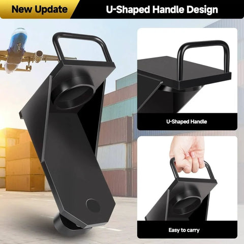 Close-up of Two Pack Shipping Container Jack Lug Booster Lifter Leveler Kit with U-shaped handle for easy carrying
