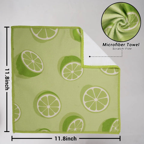 YUA microfiber cleaning cloth, green lemon pattern, 11.8 x 11.8 in, lint-free reusable