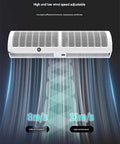 Heavy Duty Air Curtain Pumping Out Mean Airflow And Running Smooth As Silk With Dual Fan Speeds Adjustable Swivel Vane And Total Remote Ease For Tight Thermal Lockdown And Zero Drama Wall Installs with visible airflow display.
