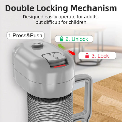 Close-up of double locking mechanism on the Retractable Baby Gate 33 Inch Tall Extends To 55 Inch Wide Mesh Safety Gate