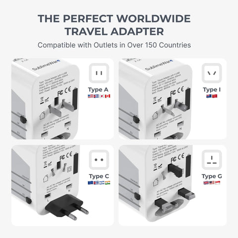 All In One No Fuss World Travel Adapter With 4 USB Ports Universal 120V Power Converter for 150 Plus Countries
