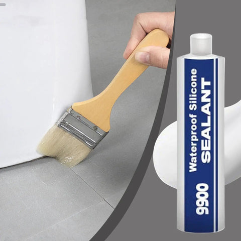 Heavy Duty Waterproof Sealant And Bonding Adhesive Featuring Tough As Nails Polymer Technology applied with a brush on a surface.