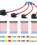 36 Piece 12V Fuse Tap Kit With 5A 10A 15A 20A Fuses Dual Slot Jumpers Low Profile Mini And Micro2 Adapters display