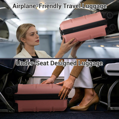 Kono 15'' underseat luggage, nude/rose pink, anti-scratch PC+ABS hardshell, airline-approved with smooth spinner wheels