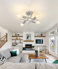 Chrome Semi Flush Mount 4-Light Sputnik Ceiling Fixture in modern living room.