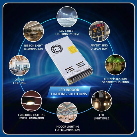 Space-Saving 1U Enclosed Power Supply 24V DC 350W 14.6A For Control Cabinets, Slim High Power Module With Wide Input 90-264VAC Or 240-370VDC, Durable Enclosed Design For Quiet, Reliable Output. 1U metal LED power supply for indoor lighting applications
