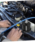 Mechanic installing Aluminum Brake Fluid Reservoir Drift Oil Tank For Cars High Performance Car Brake Oil Cup with sleek design