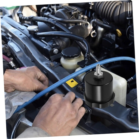 Mechanic installing Aluminum Brake Fluid Reservoir Drift Oil Tank For Cars High Performance Car Brake Oil Cup with sleek design