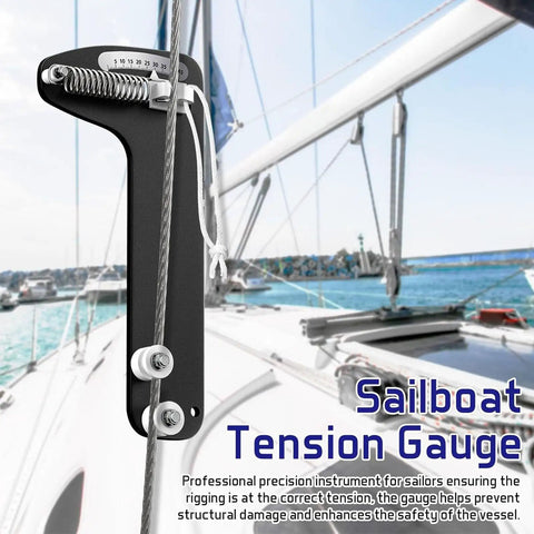 Rugged Sailboat Rigging Tension Gauge With Pro Grade Analog Dial mounted on sailboat mast for secure cable adjustments