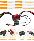 Brushless 2838 4500KV Motor And 35A Waterproof ESC For 1/14 And 1/16 RC Cars showing connectors and components