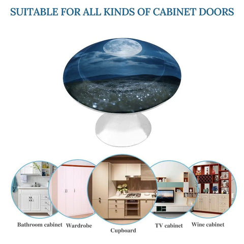 Moon Night Cabinet Knobs 1.1 Inch Stainless Steel Drawer Handles with moonlit design for kitchen cabinets and dressers.