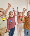 Children wearing Colorful 36 Pack Pencil Desk Name Plates With Waterproof PET Film For Classroom Organization And Student Name Tags