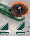 Aepiraza 2 In 1 Pneumatic Air Chamfer Tool Deburring Machine showing cutting disc with adjustable angles for precision edging.