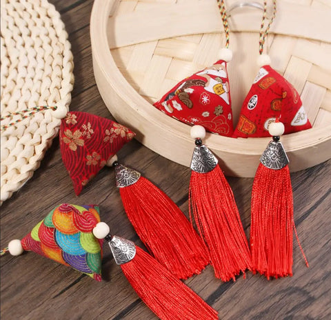 10 Pack Mugwort Triangle Sachets With Tassels Dragon Boat Festival Zongzi Shape Home Decor Bags Premium Cotton Fabric