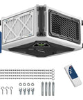 Top Shelf Two Stage Air Purifier With Savage 780 Cfm Vortex Fan And Built In Ionizer viewed from above with remote and accessories