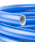Pro Shop Grade Three Quarter Inch Compressed Air Tubing Kit 25 Foot Leak Proof Piping, blue tubing coiled up.