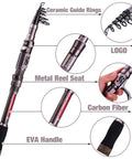 Telescopic Fishing Rod For Travel And Bass And Trout Angling With 24T Carbon Fiber Construction CNC Machined Reel Seat And Comfortable EVA Handle Silver 1.8m 5.9ft Portable Pole Saltwater Resistant Ceramic Ring Guides For Smooth Casting with labeled features.