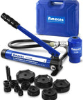 Hydraulic Knockout Punch Kit For Electrical Conduit, 8 Ton KO Tool Set, with dies, hydraulic pump, and blue case