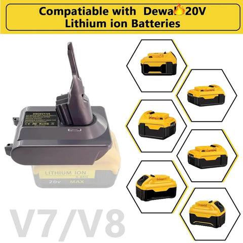 Battery Adapter Converts DeWalt 20V And 60V Packs To Power Dyson V7 And V8 Vacuums Including Absolute Animal And Fluffy Models No Fuss
