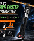 60KN Pro Press Tool Kit With 18V Battery And Charger Electric Crimping Wrench showing fast crimping time for copper pipe plumbing.
